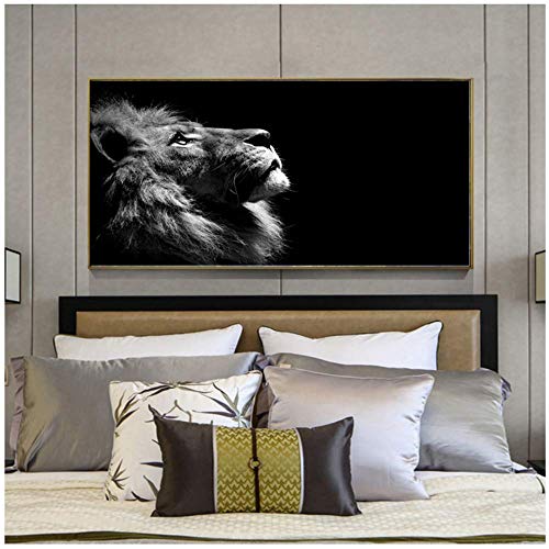 RuiChuangKeJi Cuadro en Lienzo Póster León de Blanco y Negro de Gran Tamaño Imágenes de Pared Animadas Sala de Estar Decoración Moderna Pintura Sin Marco 60x80cm Sin Marco