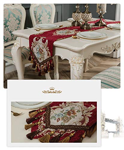 Runner Tabla Moderna Elegante Jacquard Floral Runner Y Dresser Bufanda Con Múltiples Borlas De La Sala Dormitorio La Decoración Del Hogar, Color 5 Fatto A Mano ( Color : Red wine , Size : 180*30CM )