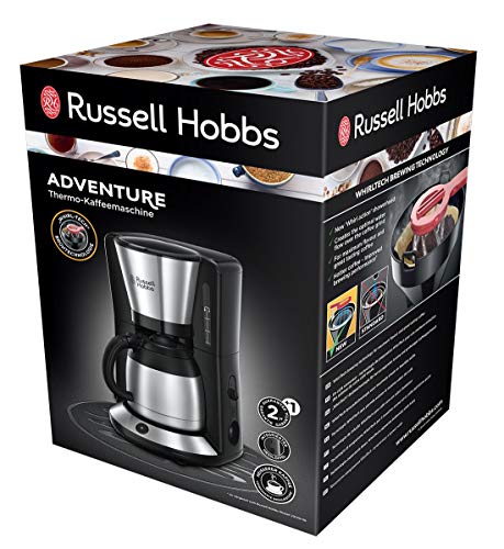 Russell Hobbs Adventure 24020-56 - Cafetera de Goteo, Jarra Cafetera Térmica para 12 Tazas, Inox, 1100 W, Gris