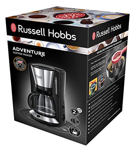 Russell Hobbs Adventure - Cafetera de Goteo (Jarra Cafetera para 15 Tazas, 1100W, Acero Inox, Gris) -ref. 24010-56