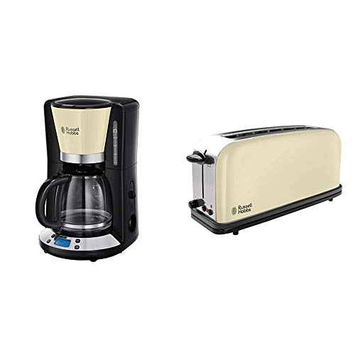 Russell Hobbs Colours Plus - Cafetera de Goteo (Jarra Cafetera para 15 Tazas, 1000 W, Crema) - ref. 24033-56 + Hobbs Colours Plus 21395-56 – Tostadora, Ranura Larga y Ancha, para 2 Rebanadas