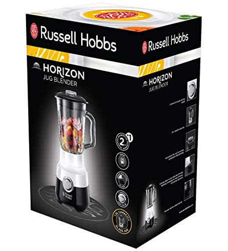 Russell Hobbs Horizon - Batidora de Vaso (Jarra Cristal, Batidora Smoothies, 650W, Inox, Blanco y Negro) -ref. 24721-56