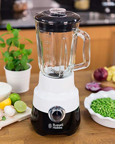 Russell Hobbs Horizon - Batidora de Vaso (Jarra Cristal, Batidora Smoothies, 650W, Inox, Blanco y Negro) -ref. 24721-56