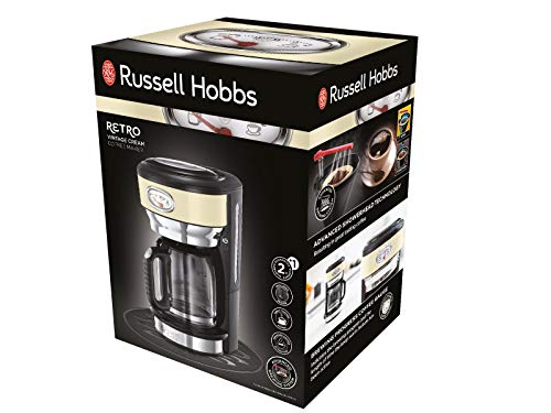 Russell Hobbs Retro 21702-56 - Cafetera de goteo, jarra cafetera de cristal para 10 tazas, 1000 W, Inox, Crema