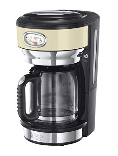 Russell Hobbs Retro 21702-56 - Cafetera de goteo, jarra cafetera de cristal para 10 tazas, 1000 W, Inox, Crema