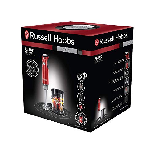 Russell Hobbs Retro 25230-56 - Batidora de mano 700 W, cuchilla y cuerpo acero inoxidable Infinity, 2 velocidades, color rojo