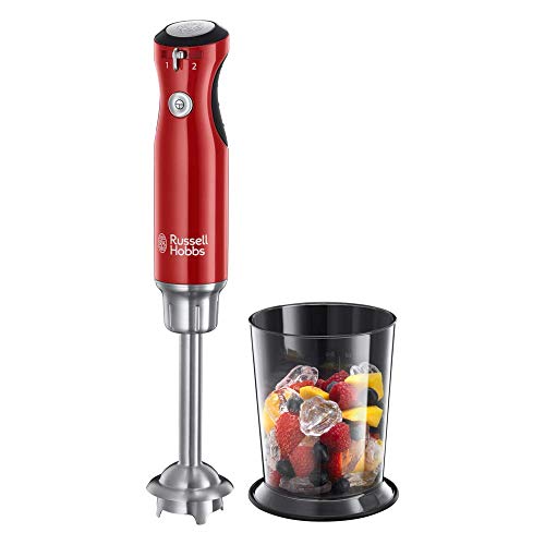 Russell Hobbs Retro 25230-56 - Batidora de mano 700 W, cuchilla y cuerpo acero inoxidable Infinity, 2 velocidades, color rojo