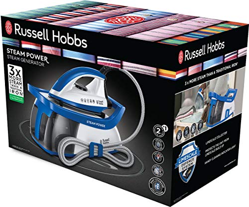 Russell Hobbs Steam Power - Centro de Planchado (2600 W, Suela Cerámica, Depósito 1,3l, Antical, Azul) - ref. 24430-56