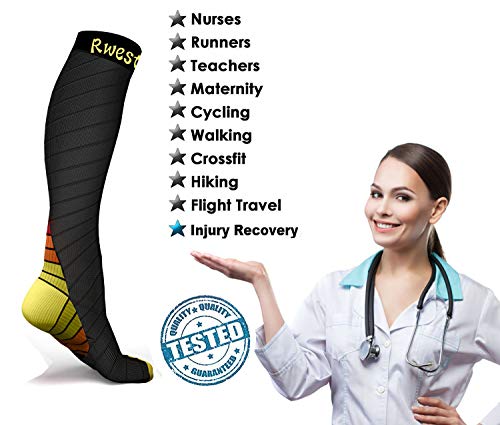 Rwest X Calcetines de compresión Medias de compresión para Hombres y Mujeres, Deporte, Trotar, Correr, Volar, Viajar, varicosas，Embarazo y médicos, Aumentar la circulación sanguínea, la regeneración…