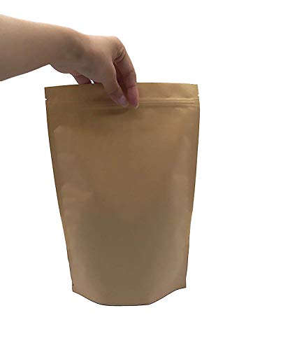 RXFSP 100Pcs Bolsa de Papel Kraft Reutilizables Marrón Ziplock Auto Sellante Stand Up con Ventana Transparente Impermeables Aplicar DIY Té Granos de Café Tea Almacenamiento de Alimentos (14 * 20cm)