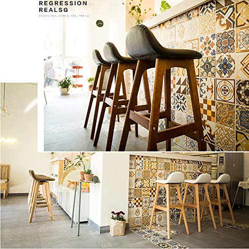 S-AIM Taburete de Bar de Madera Americano, diseño ergonómico con taburetes Altos y Respaldo, Banco de Madera de Roble - para Cocina/Desayuno/mostrador/Escuela de música/cafetería/Bar