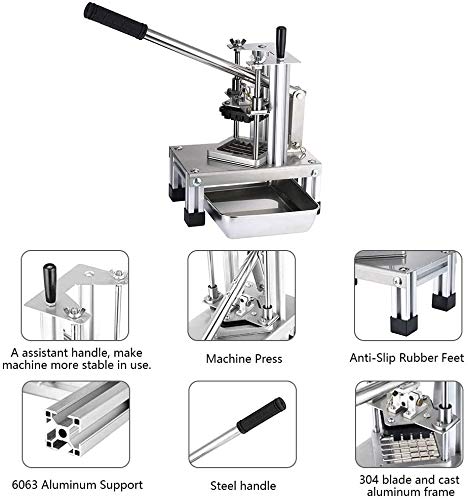S SMAUTOP Cortador de Patatas Fritas, Cortadora Comercial de Frutas y Verduras con 3 Hojas de Acero Inoxidable de 1/4"1/2" 3/8" y Pies Antideslizantes, Patatas, Zanahorias, pepinos