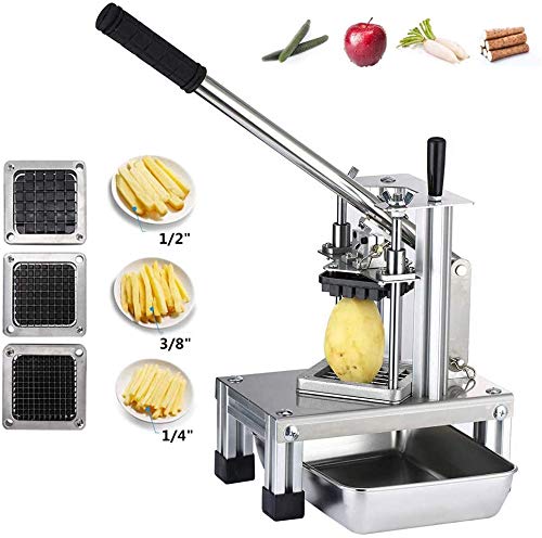 S SMAUTOP Cortador de Patatas Fritas, Cortadora Comercial de Frutas y Verduras con 3 Hojas de Acero Inoxidable de 1/4"1/2" 3/8" y Pies Antideslizantes, Patatas, Zanahorias, pepinos