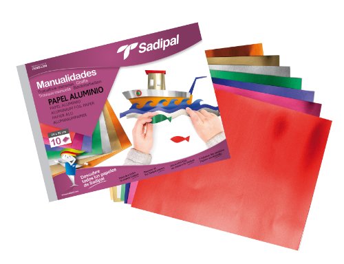 Sadipal 936182 - Cuaderno de manualidades papel aluminio, 10 hojas, multicolor