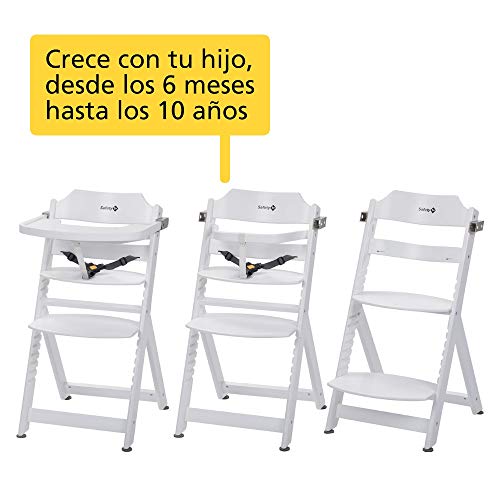 Safety 1st Timba Trona de madera con bandeja, Trona evolutiva para niños 6 meses - 10 años (30 kg), Regulable an altura,color Blanco