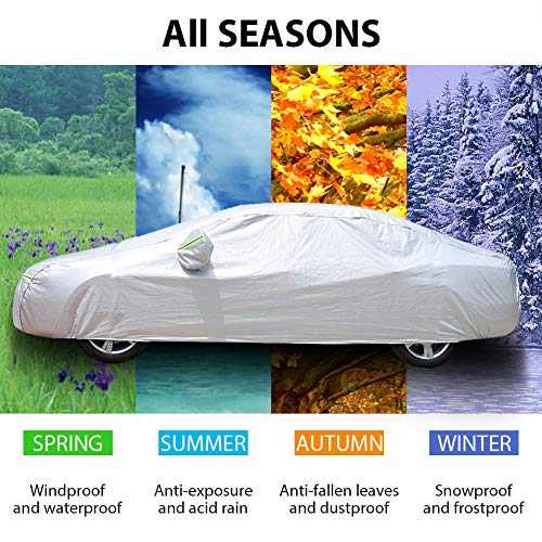 Sailnovo Funda para Coche Exterior Plata Impermeable Universal Resistente al Sol, Polvo, Viento, Lluvia, Nieve y Rasguño (530 x 200 x 150cm)