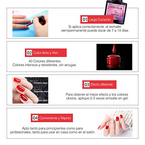 Saint-Acior Kit Uñas Semipermanente10PCS Esmalte en Gel Soak off 8ml 36W UV/LED Lámpara Secador de Uñas Top Coat Base Coat Kit para Manicura Pedicura