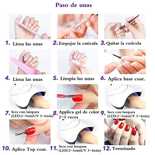 Saint-Acior Kit Uñas Semipermanente10PCS Esmalte en Gel Soak off 8ml 36W UV/LED Lámpara Secador de Uñas Top Coat Base Coat Kit para Manicura Pedicura