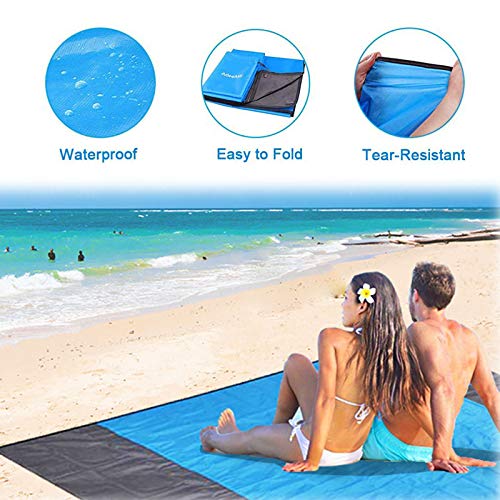 SAMAU Alfombras de Playa 210 x 200 cm,Manta Picnic Impermeable Lavable Esterilla Playa con 4 Clavos Fijos,para Camping, Parque, Barbacoa, Yoga, Senderismo, Viajes