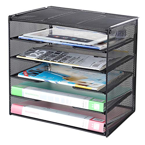 Samstar Bandeja de papel para cartas, organizador de archivos de escritorio de malla con estante de 5 niveles y clasificador, color negro