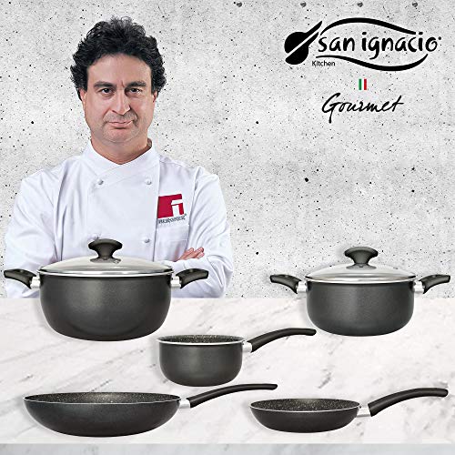 San Ignacio Gourmet-Batería de Cocina Complex-2 sartenes, 2 cacerolas con Tapa y 1 Cazo, en Aluminio prensado, inducción