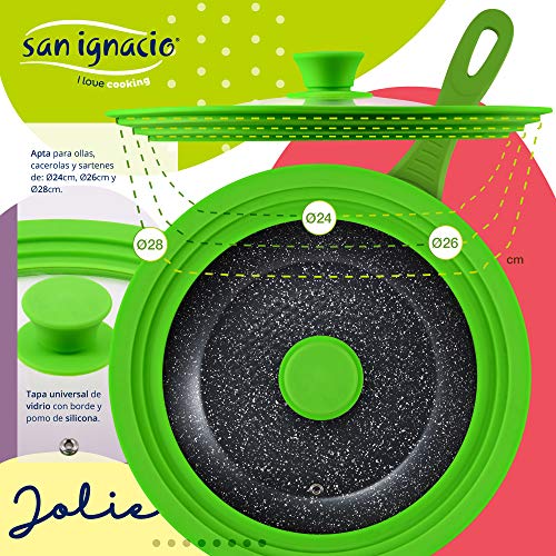 San Ignacio Q3254 Tapa Universal (24 26 28cm) Cristal Verde, Colección Jolie de la Marca, Vidrio