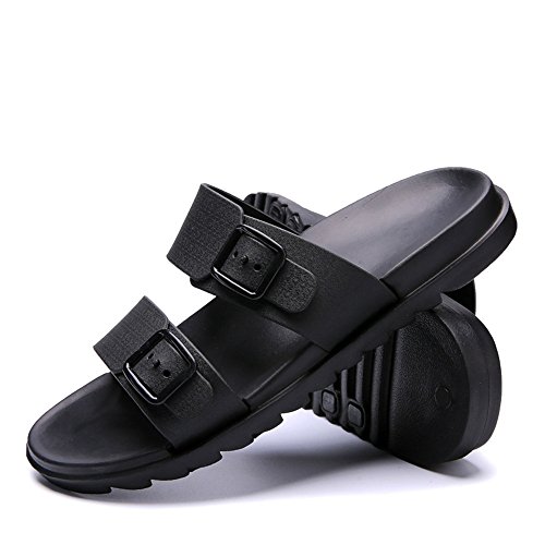 Sandalias de los Hombres Casual Nuevo Respirable Antideslizante Drag Pure Color British Style Soft Bottom Dos Desgaste de la Playa al Aire Libre Zapatos de Agua (Color : Negro, tamaño : 42 EU)