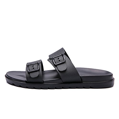 Sandalias de los Hombres Casual Nuevo Respirable Antideslizante Drag Pure Color British Style Soft Bottom Dos Desgaste de la Playa al Aire Libre Zapatos de Agua (Color : Negro, tamaño : 42 EU)