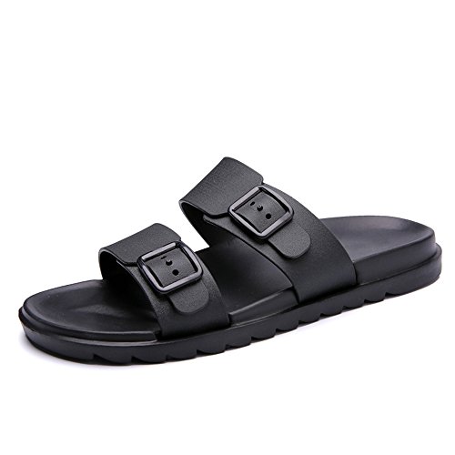 Sandalias de los Hombres Casual Nuevo Respirable Antideslizante Drag Pure Color British Style Soft Bottom Dos Desgaste de la Playa al Aire Libre Zapatos de Agua (Color : Negro, tamaño : 42 EU)