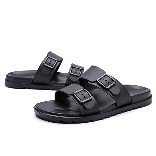 Sandalias de los Hombres Casual Nuevo Respirable Antideslizante Drag Pure Color British Style Soft Bottom Dos Desgaste de la Playa al Aire Libre Zapatos de Agua (Color : Negro, tamaño : 42 EU)