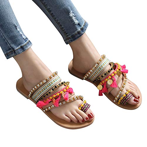 Sandalias Zapatillas Mujer De Estilo Boho Nacionales De Gran Tamaño para Mujer Plana Zapatos Cabeza Redondo Casual Zapatos Verano De Playa 2019 Popular, Calzados Moda Diseño VECDY （Hot Rosa，EU=37）