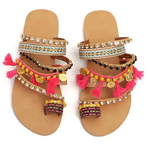 Sandalias Zapatillas Mujer De Estilo Boho Nacionales De Gran Tamaño para Mujer Plana Zapatos Cabeza Redondo Casual Zapatos Verano De Playa 2019 Popular, Calzados Moda Diseño VECDY （Hot Rosa，EU=37）