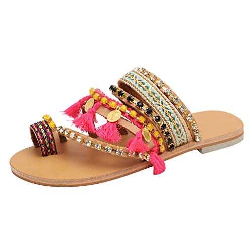 Sandalias Zapatillas Mujer De Estilo Boho Nacionales De Gran Tamaño para Mujer Plana Zapatos Cabeza Redondo Casual Zapatos Verano De Playa 2019 Popular, Calzados Moda Diseño VECDY （Hot Rosa，EU=37）