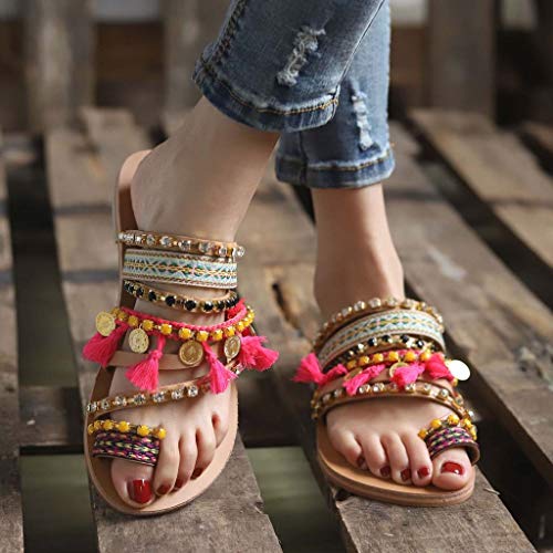 Sandalias Zapatillas Mujer De Estilo Boho Nacionales De Gran Tamaño para Mujer Plana Zapatos Cabeza Redondo Casual Zapatos Verano De Playa 2019 Popular, Calzados Moda Diseño VECDY （Hot Rosa，EU=37）