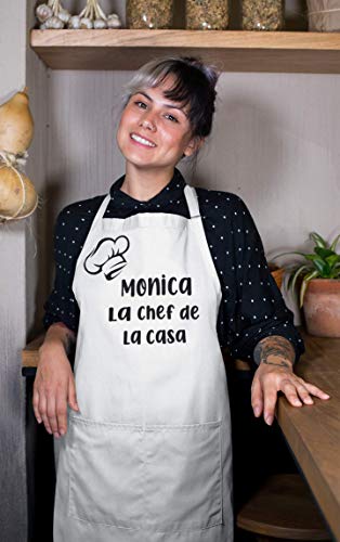 SAQUITOMAGICO Delantal. Personalizado con tu Nombre. Soy el/la Chef de la casa!! (Blanco)