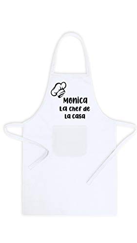 SAQUITOMAGICO Delantal. Personalizado con tu Nombre. Soy el/la Chef de la casa!! (Blanco)