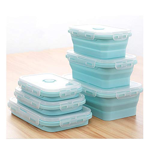 SaraCloth Fiambrera de silicona plegable para almacenamiento de alimentos en campamentos, 3 unidade(Azul)