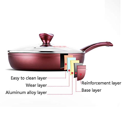 Sartén Gourmet Antiadherente De Inducción |Sartén profunda de fondo plano |Recipiente de cocción para placas de inducción con tapa de vidrio templado y mangos de silicona Stay-Cool antideslizantes AAA