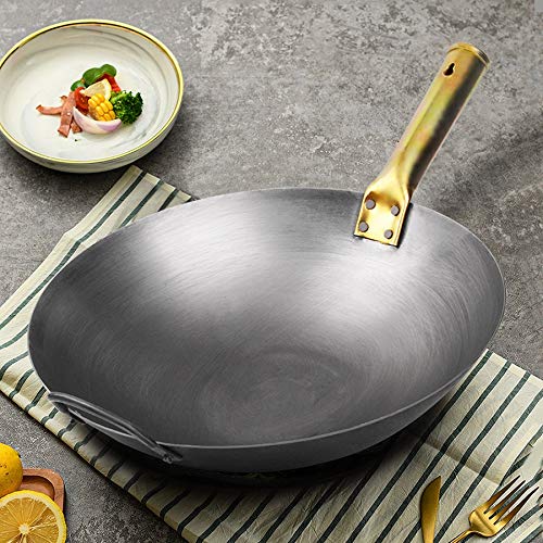 Sartén wok Woks alta calidad china tradicional hecha a mano Iron Wok Iron Wok Pan gas y utensilios de cocina cocina de inducción 32cm / 34cm / 36cm / 38cm (Color : Lid, Sheet Size : 32cm)