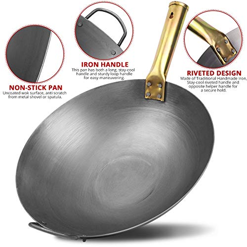 Sartén wok Woks alta calidad china tradicional hecha a mano Iron Wok Iron Wok Pan gas y utensilios de cocina cocina de inducción 32cm / 34cm / 36cm / 38cm (Color : Lid, Sheet Size : 32cm)