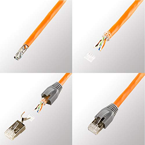 SatShop-FT - Conector de red modular RJ45 con alivio de tensión (cat. 7, cat. 6a, cat. 6, AWG23, 8 pines) RJ 45 chapado en oro naranja. 10x