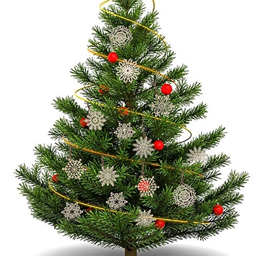 SAVITA 27 Piezas Adornos de Copos de Nieve de Madera Adorno de Recorte Colgante para la Decoración del árbol de Navidad 9.3cm