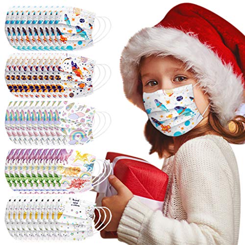 ᴍᴀscarillas para un Solo Uso 50 Piezas Niños NO Reutilizables para Niñas 4-10 Años Bandana Unisex Decoración Navidad Christmas Halloween Regalo Barco Desde España- Helado Arcoiris