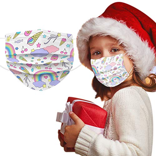 ᴍᴀscarillas para un Solo Uso 50 Piezas Niños NO Reutilizables para Niñas 4-10 Años Bandana Unisex Decoración Navidad Christmas Halloween Regalo Barco Desde España- Helado Arcoiris