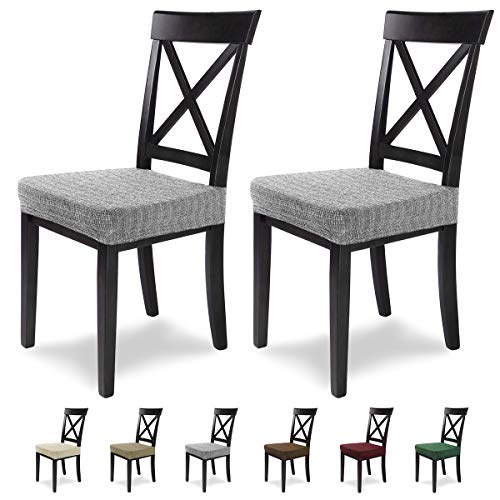 SCHEFFLER-Home Anna 2 Fundas para Asiento de sillas, Estirable Cubiertas, extraíble Funda con Banda elástica, Gris