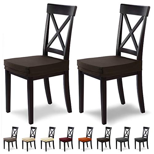 SCHEFFLER-Home Marie 2 Fundas para Asiento de sillas, Estirable Cubiertas hidrófugo, Funda con Banda elástica, Marrón