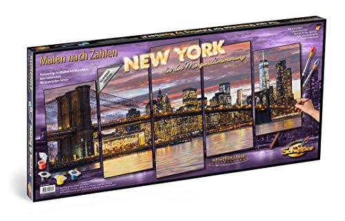 Schipper- Mnz-New In Der Morgendämmerung Empire Interactive - Pintura guiada por números (132 x 72 cm), diseño de Nueva York al Amanecer, Multicolor (Noris Spiele 609450806)