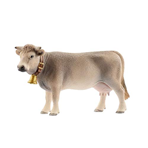 Schleich- Figura de Vaca Braunvieh con Cencerro, Color Marrón, 7,8 cm