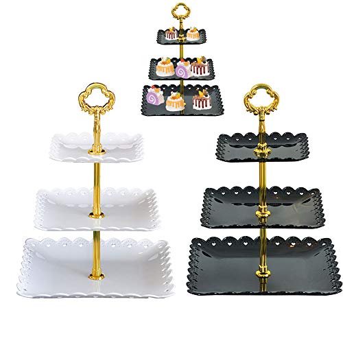 Schneespitze 2Pcs Soporte de la Torta en 3 Niveles,Bandejas para Tartas,Puesto de Servicio para Dulces, Frutas, Postres, Pasteles, Galletas, Chocolate