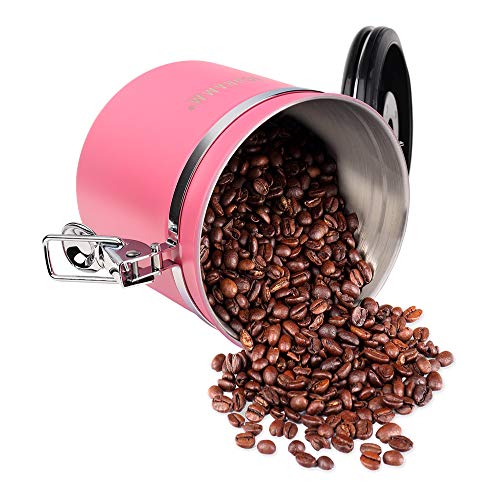 Schramm® Lata de café 1200 ml en 10 colores con cuchara dosificadora Altura: Lata de café de 12cm Contenedor de café de acero inoxidable, Farbe:Pink